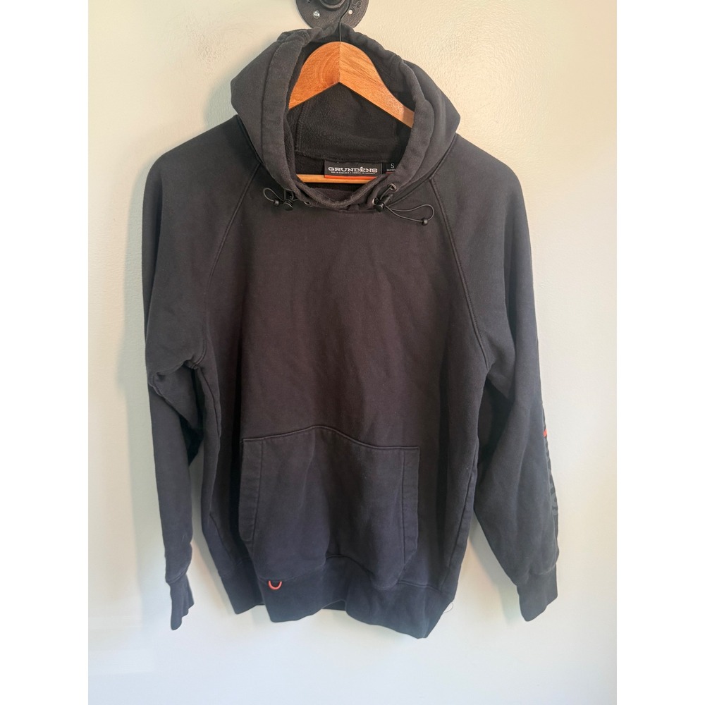 Grundens Mens Black Raglan Sleeve Pullover Hoodie Sweatshirt Size Small RN119496
